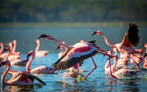 flock of pink flamingos on Lake Nakuru in Kenya