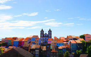 a view of the colorful colonial houses in the historic centre of Salvador de Bahia, Brazil