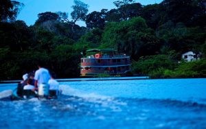 Jacare Acu, small boat on the Amazon river in Brazil