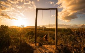 The giant swing at the Rustic small pousada Chale Rossignol in Chapada dos Veadeiros, Brazil