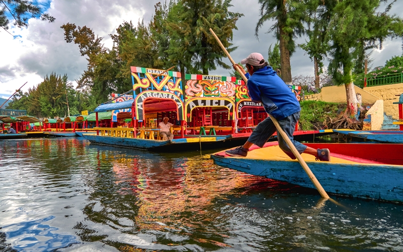 Xochimilco and boat driver Tranjero, Mexico