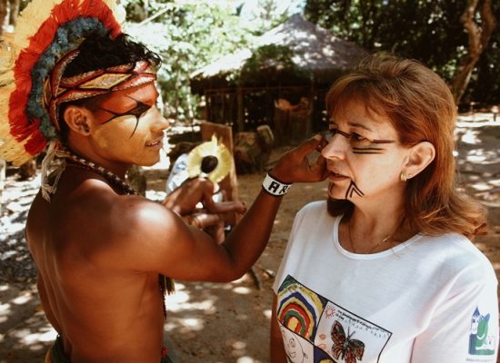 Pataxo traditional body painting, Coroa Vermelha, Bahia, Brazil